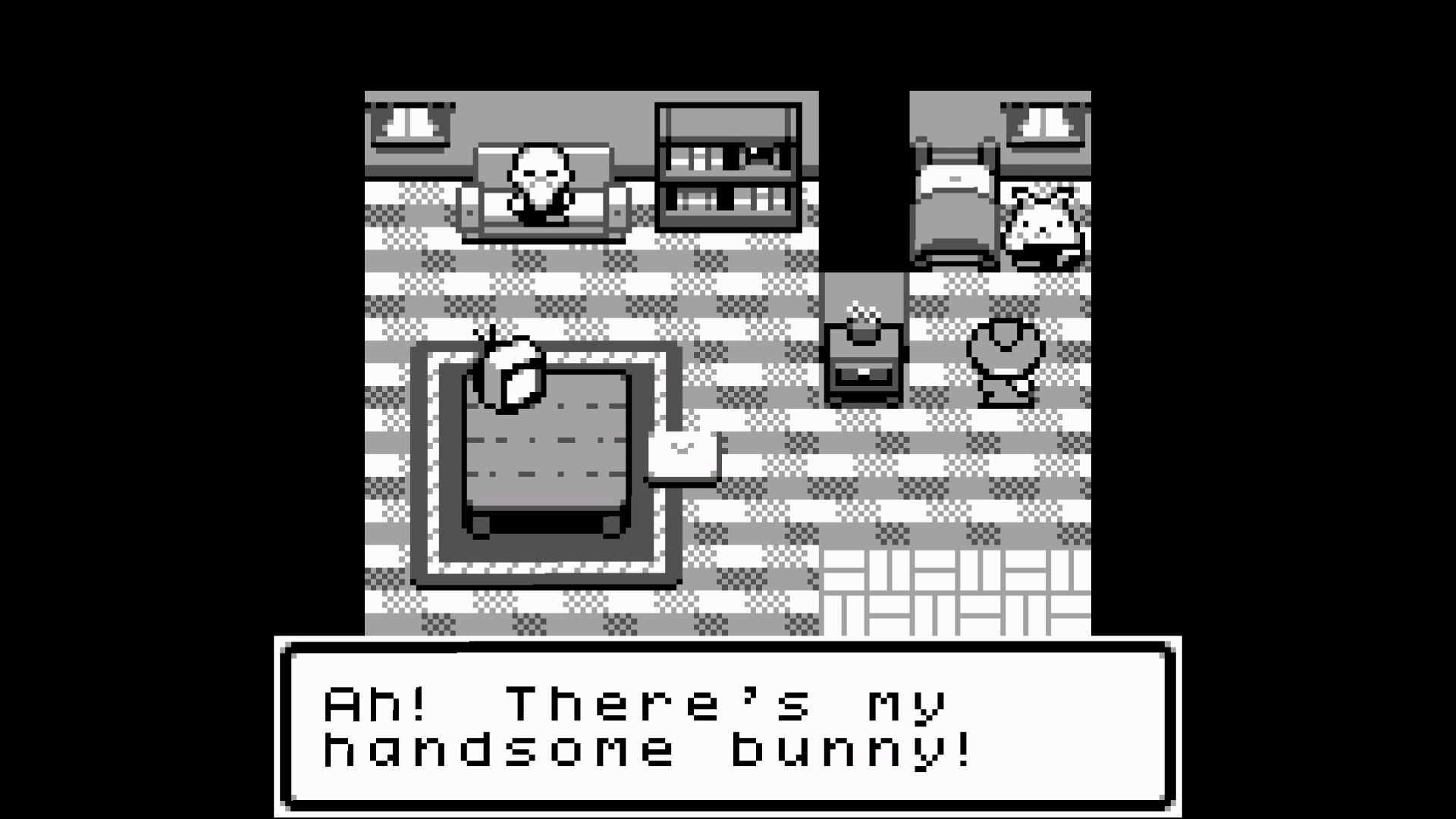 Mom says to Robby, "Ah! There's my handsome bunny!"