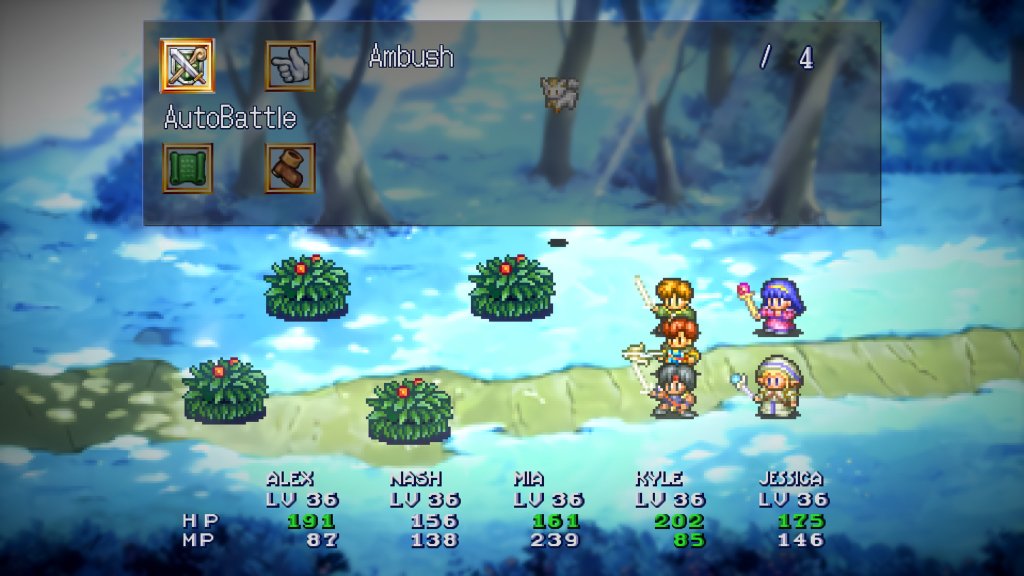 LUNAR Remastered Collection - Lunar 1 with remastered battle graphics. It is now in widescreen and the menu icons are higher res.