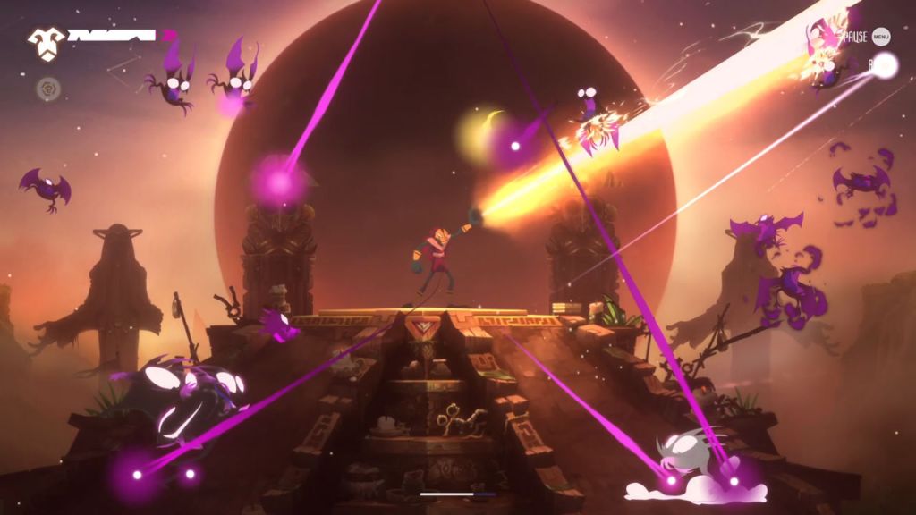 Towaga: Among Shadows - The purple beams of darkness are where enemies come from.