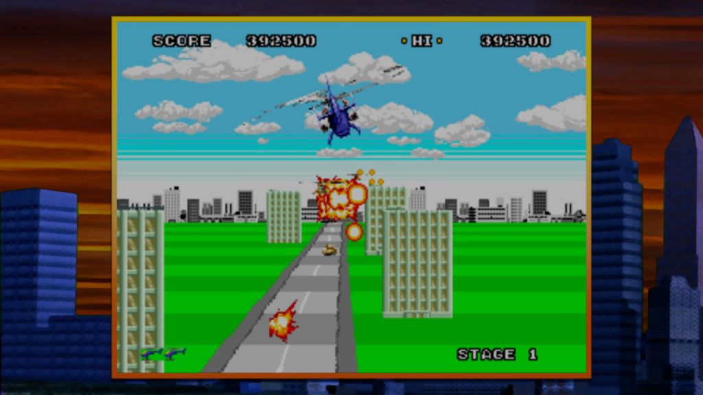 Super Thunder Blade - A typical shot of gameplay. There are a decent number of spites on screen, which is cool.