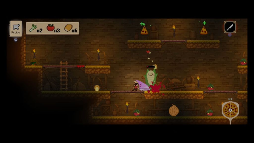 Culinary Wizard - Attacking a head of corn with my knife. The "blood" on the wall is actually from a tomato.