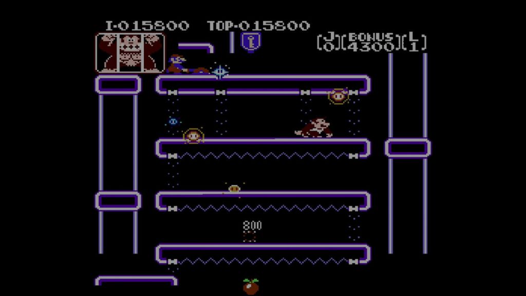 Donkey Kong Jr. - Here on stage 3 one of the fruit hit an enemy down below so I earned an extra 800 points!