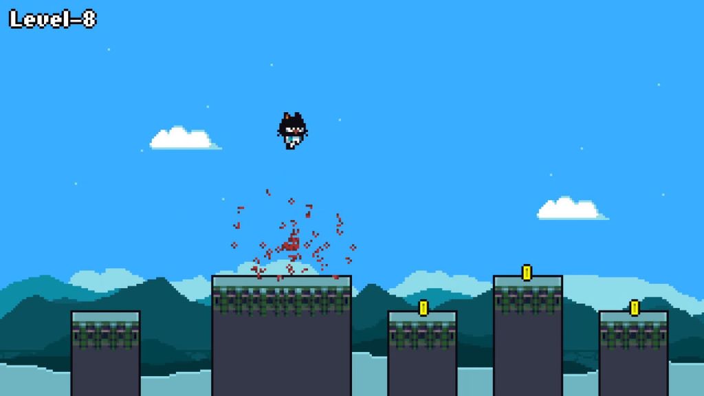 Alien Cat - Ah yes, after defeating an enemy they explode in pixelated blood.