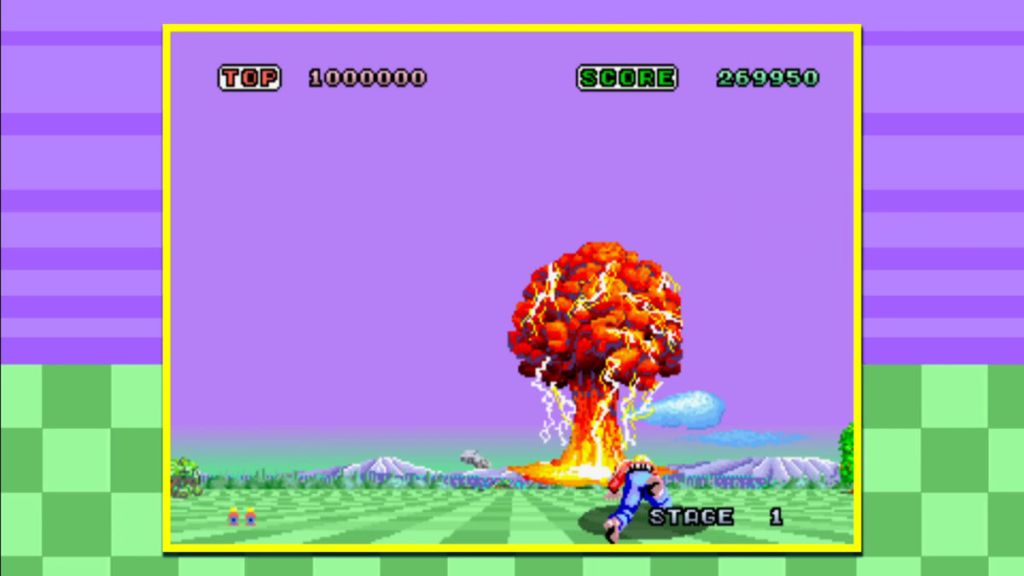 Space Harrier (Arcade) - It looks like a bomb just went off, but the real reason I'm sharing this picture is because the pitch of your voice when you hit a shrub is off in this version.