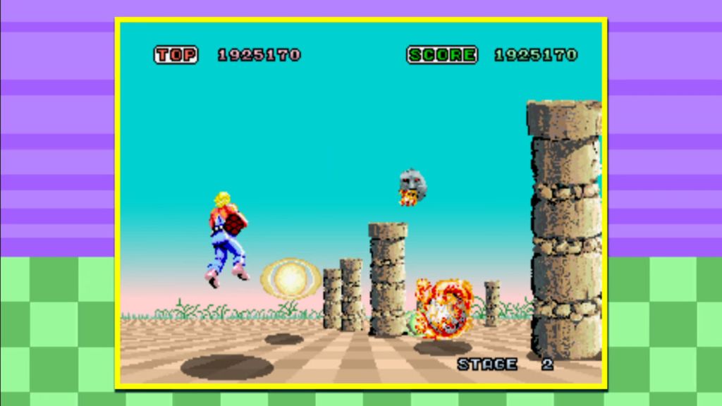 Space Harrier (Arcade) - The large objects look significantly clearer in the arcade version.