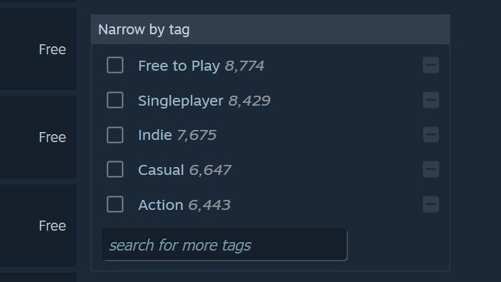 Steam on a PC - Other Options #1 - You can narrow by tag, along with searching for one.