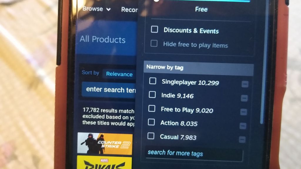 Steam on a Phone - 10) Near the top of the screen tap to the left of the menu to get back to the search results.