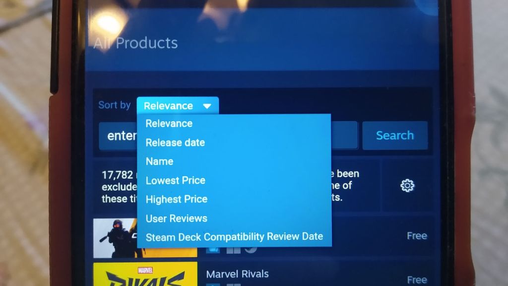 Steam on a Phone - 11) At the Sort by dropdown change Relevance to Release date.