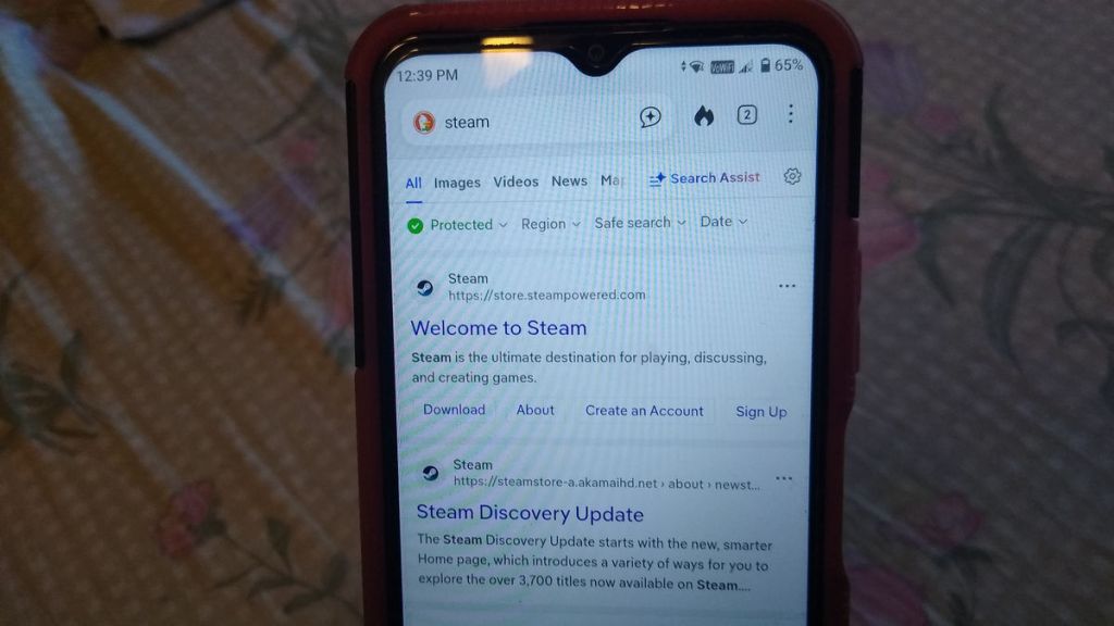 Steam on a Phone - 2) The first search result should be https://store.steampowered.com. Tap on it.