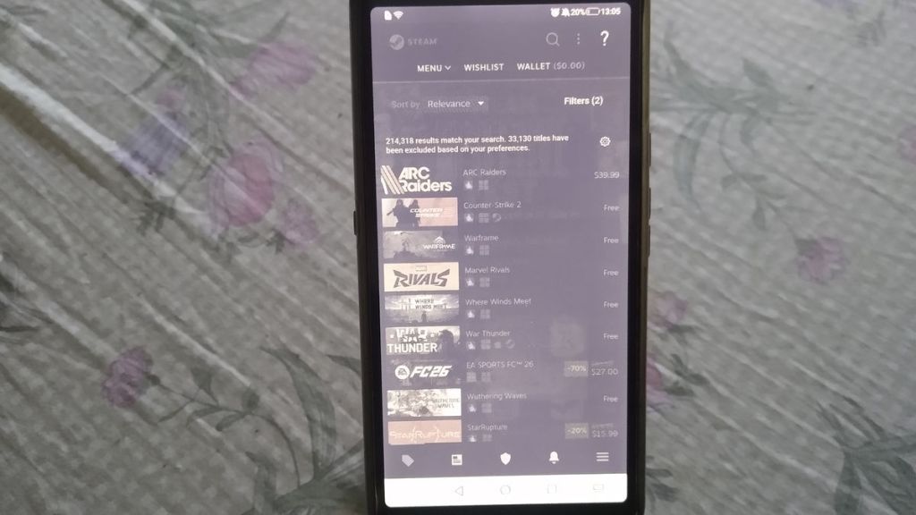 The Steam App - 4) The search screen will look something like this.