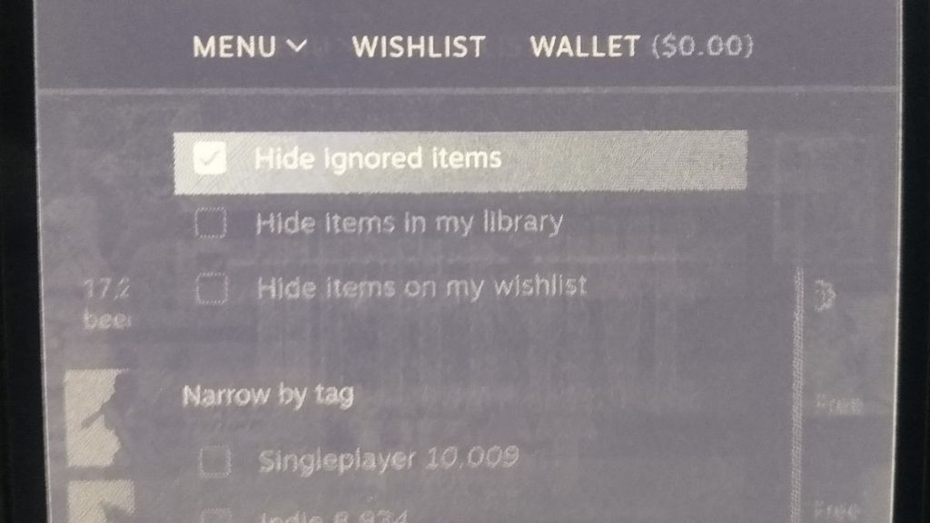 The Steam App - 9) On either side of the filter menu you'll see a bit of previous screen. Tap on the left or right to get back to the game list.