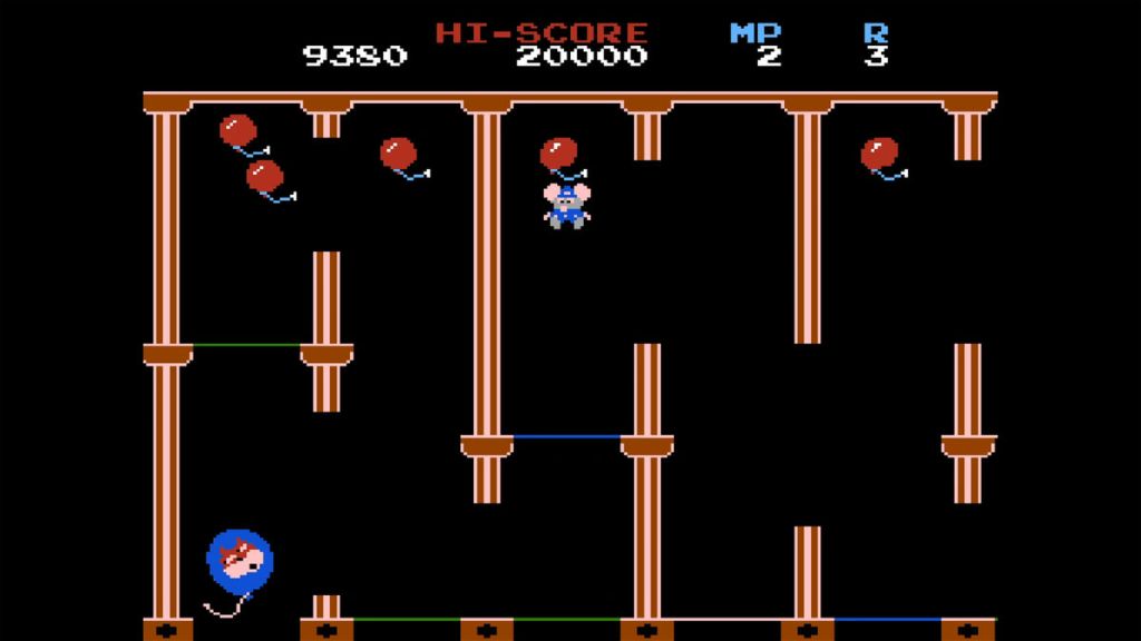 Mappy (NES) - Get the balloon with Goro's face on it for a lot of bonus points!