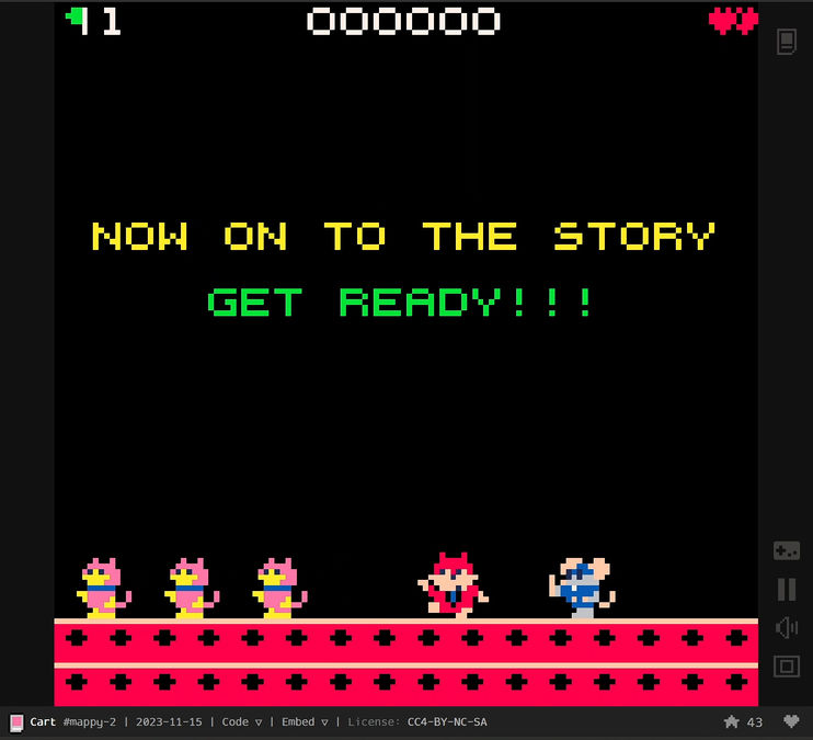 Mappy (PICO-8) - This port is a combination of different versions, so it includes portions of the arcade game's intro!