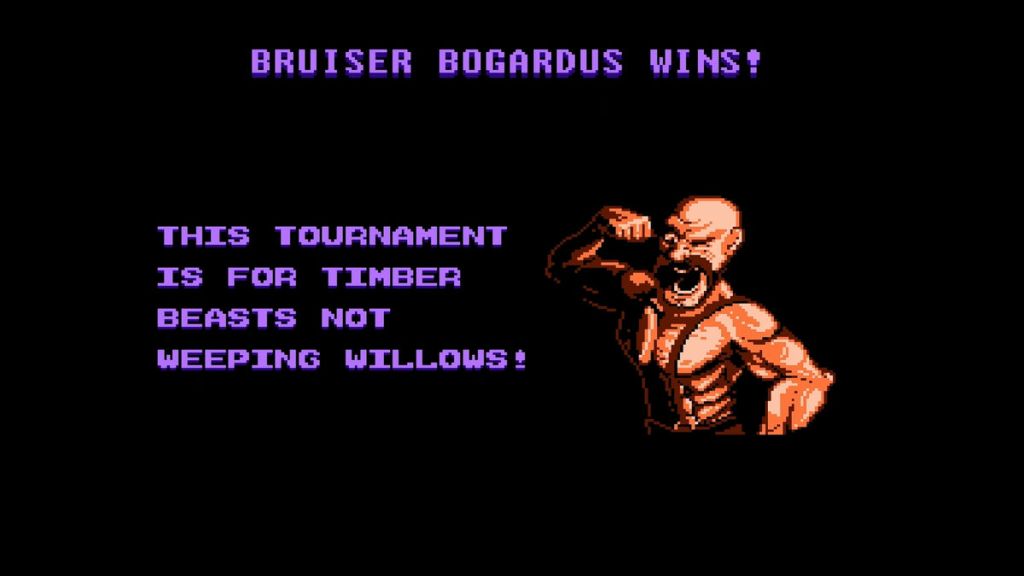 Log Jammers - Each of the characters have a couple of win quotes like in a fighting game. Too bad Log Jammers lacks any continues that are common in many other games.