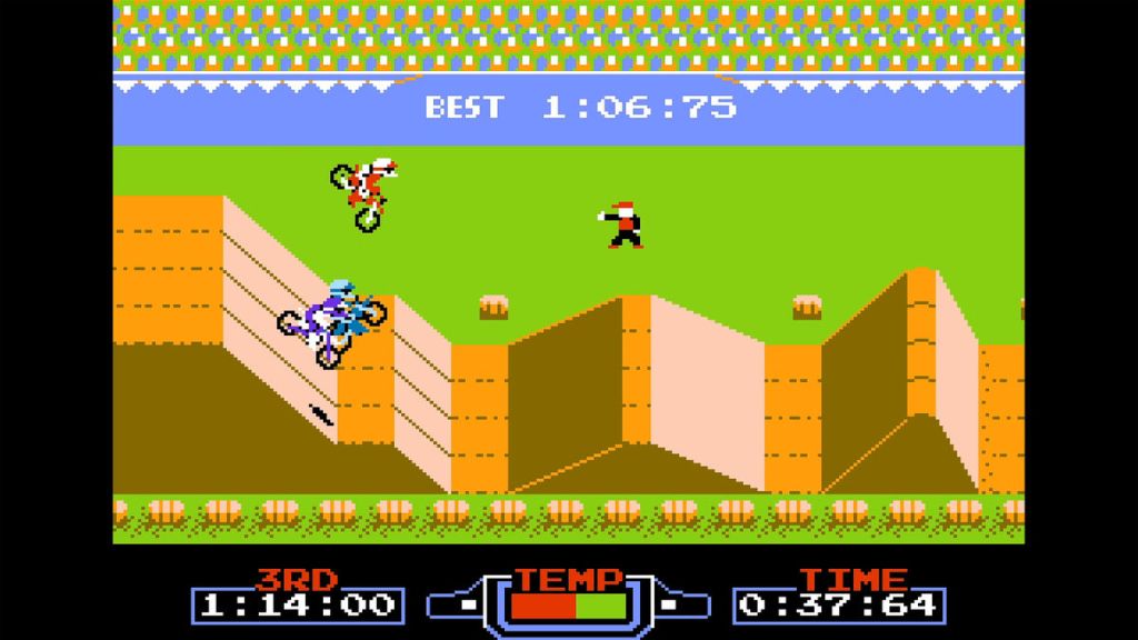 Excitebike - More racing excitement, but this time on my custom track. The way the background characters move after you pass them is a small, but neat touch.
